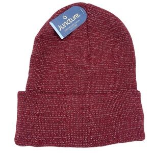 Juncture Womens Knit Hat Beanie New Red Metallic Silver